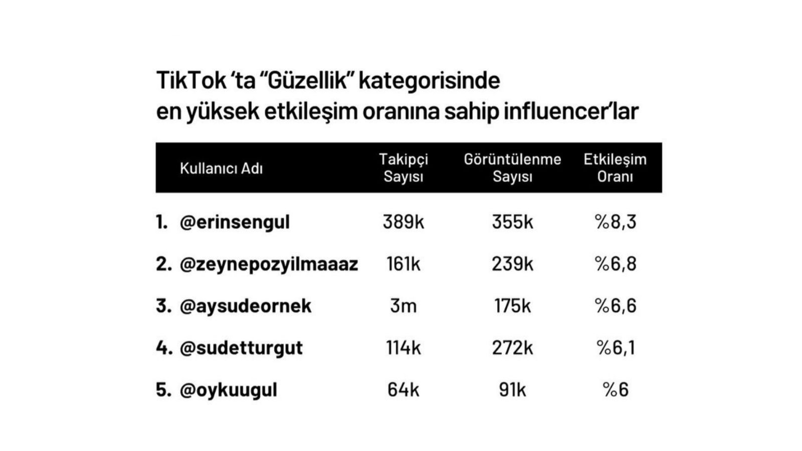 Tiktok’ta “Güzellik” Kategorisinde En Yüksek Etkileşimi Olan influencer’lar