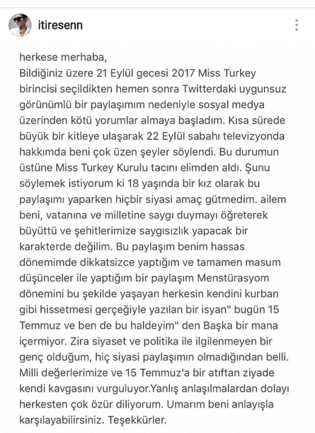 Itır Esen açıklama yaotı
