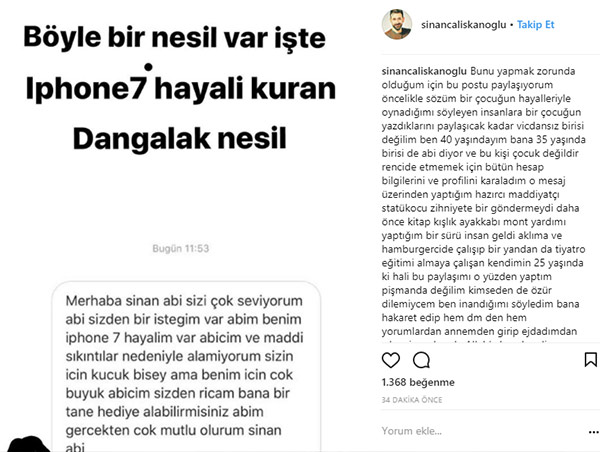 Sinan Çalışkanoğlu'dan Takipçisine: Dangalak Nesil!