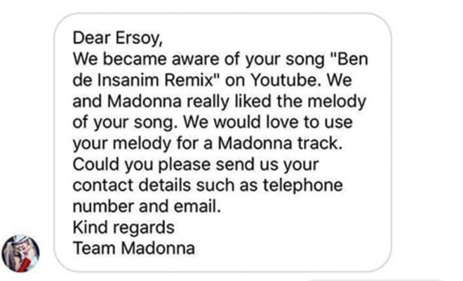 Madonna'dan Elazığlı Ersoy Dinç'e Mesaj!