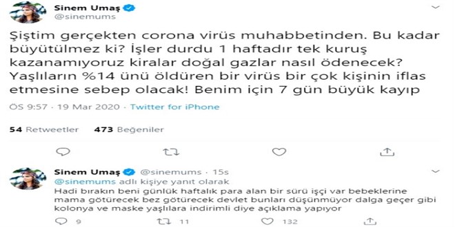 sinem umaş'ın coronaya karşı tepkisi