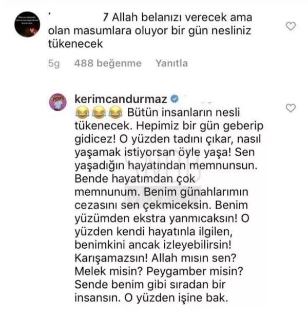 Kerimcan Durmaz Takipçisine Sert Çıktı
