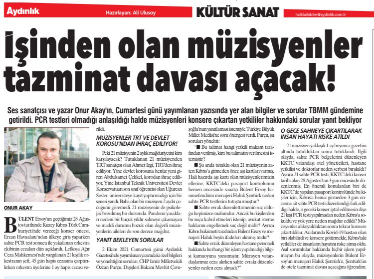 Onur Akay' ın Tutuklanan 21 Müzisyenle İlgili Yazısı