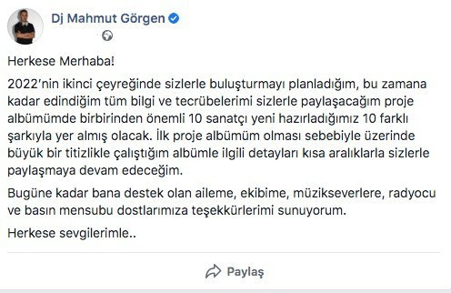 Mahmut Görgen' in O Paylaşımı