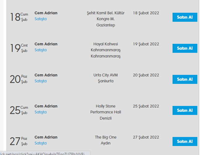 Cem Adrian' ın Konser Listesi...