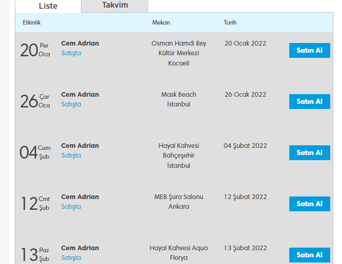 Cem Adrian' ın Konser Listesi