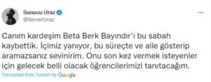 Server Uraz 'ın Berk Bayındır Twitter Paylaşımı