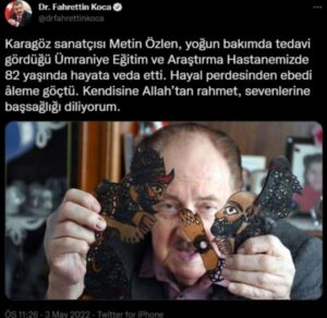 Fahrettin Koca 'nın Metin Özlen Paylaşımı