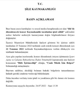 Gülşen'im İptal Edilen Konserine Şile Kaymakamlığından Açıklama