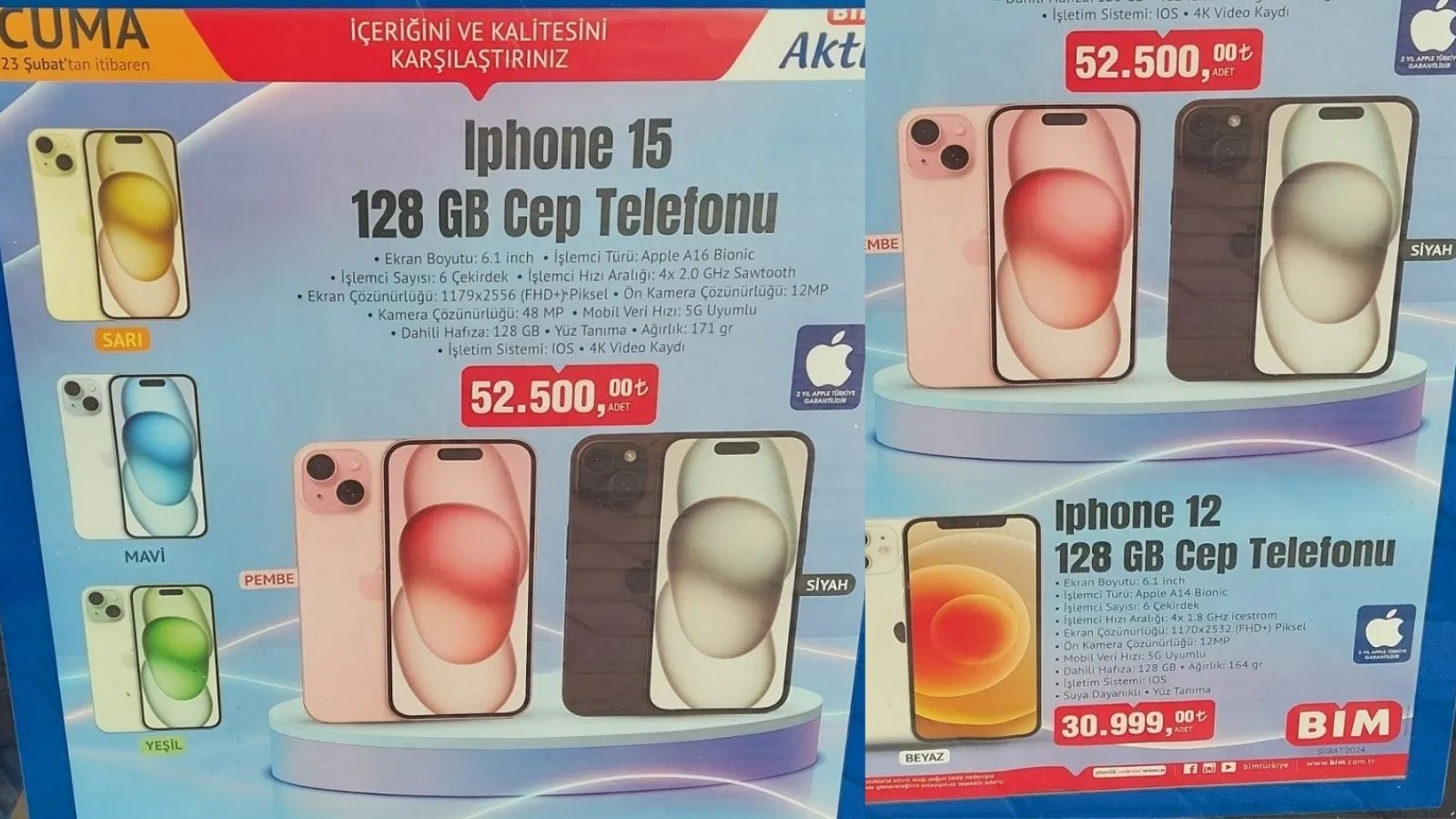 BİM'de Satılacak iPhone 12 ve iPhone 15'in Fiyatı Belli Oldu
