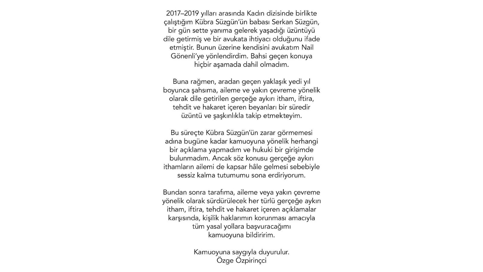 Özge Özpirinçci’den İlk Açıklama Geldi