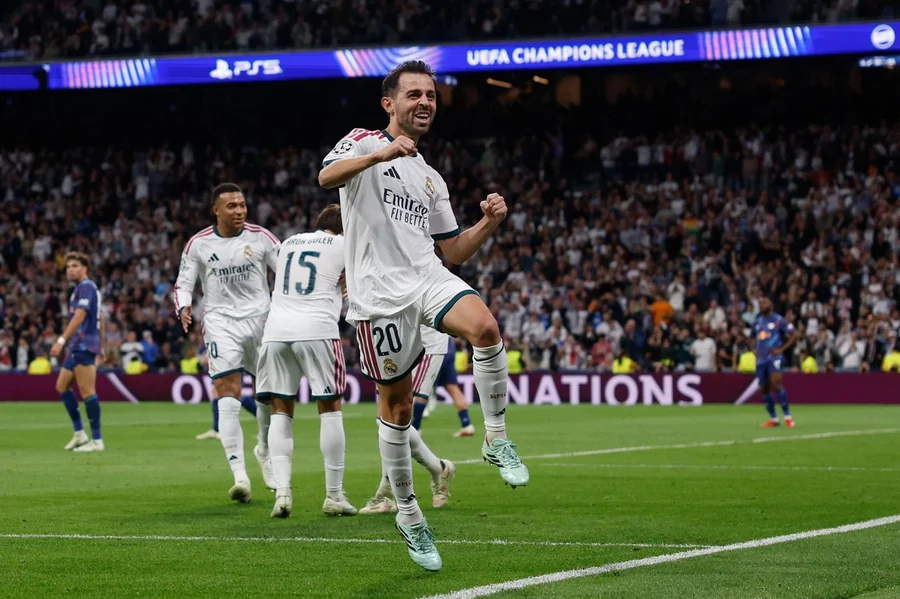 Real Madrid Leipzig maçında Bernardo Silva golü sevinci